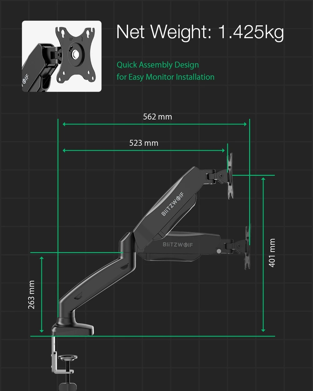 BlitzWolf® BW-MS1: Monitor állvány asztalra pneumatikus karral