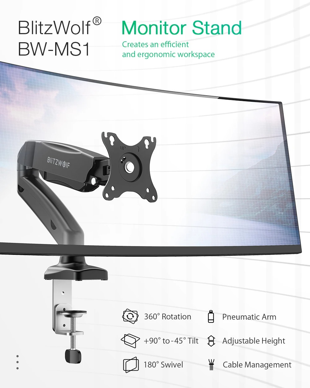 BlitzWolf® BW-MS1: Monitor állvány asztalra pneumatikus karral